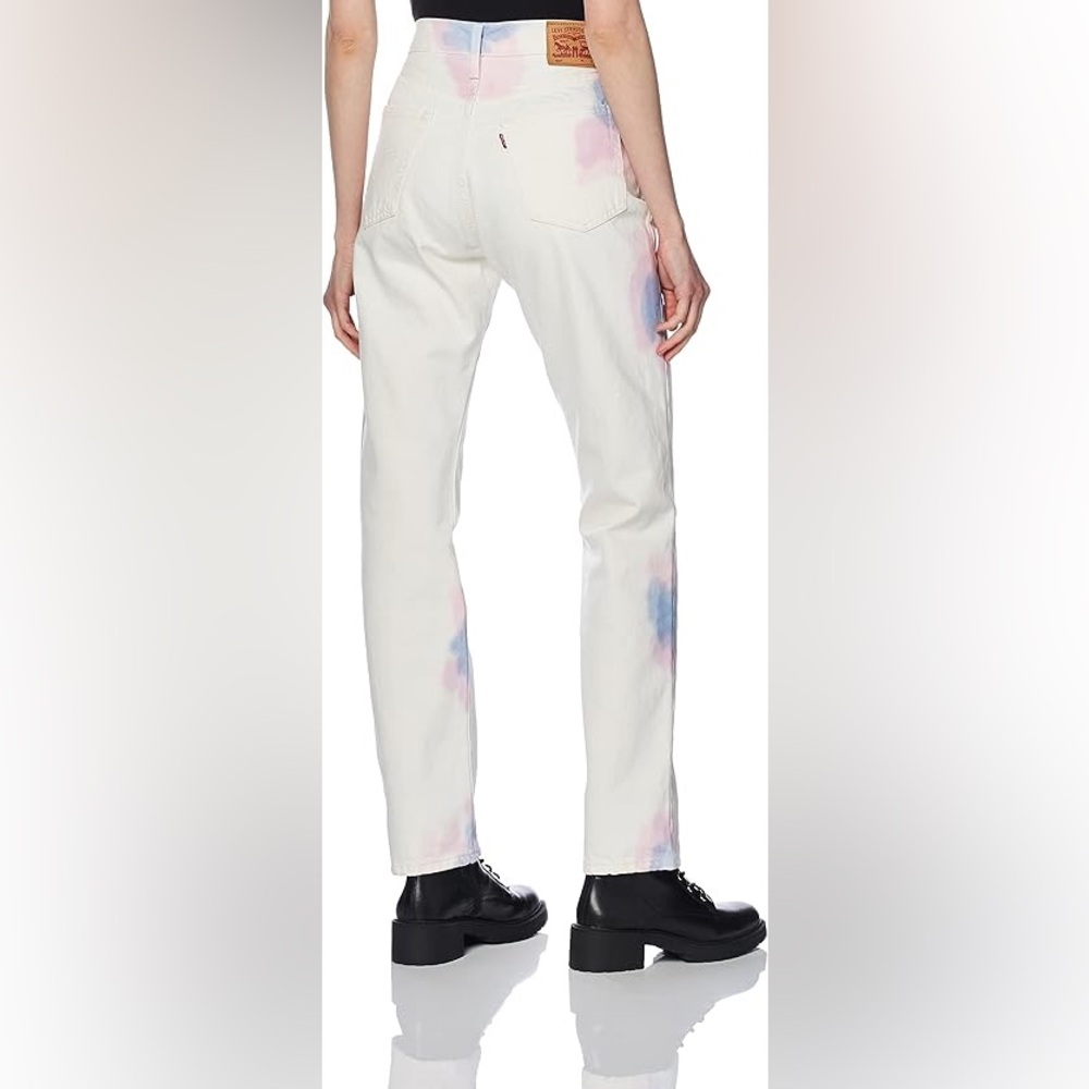 Levi's White Tie-Dye Straight-Leg Jeans